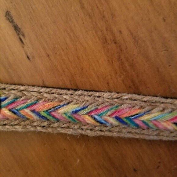 Women's Vintage Leather and Jute Bohemian Colorful Belt Sz M Western Boho - Picture 4 of 12